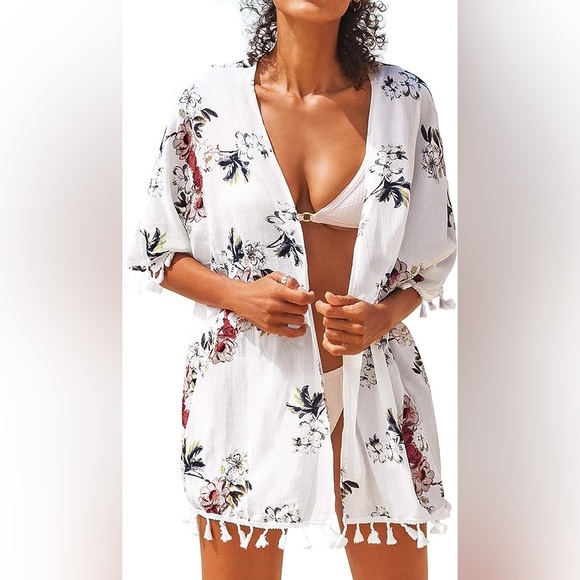 Cupshe floral print coverup with tassels, OS - Picture 3 of 7